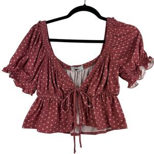 2/$30 Urban Outfitters Tie Front Crop Top Size M Pink Polka Dot Boho Western